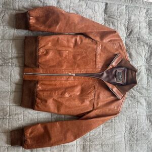 Tan Leather Bomber Jacket